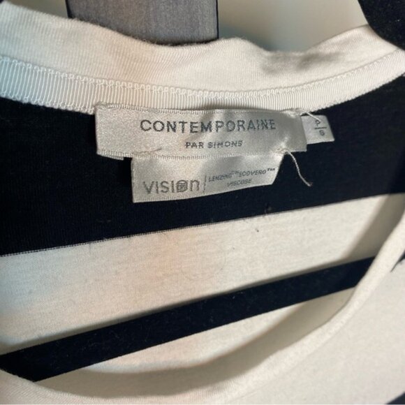 CONTEMPORAINE PAR SIMONS Womens Black and White Striped Top Shirt - Picture 5 of 7